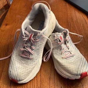 Hoka Women's Sneakers in Light Gray with Red Accents